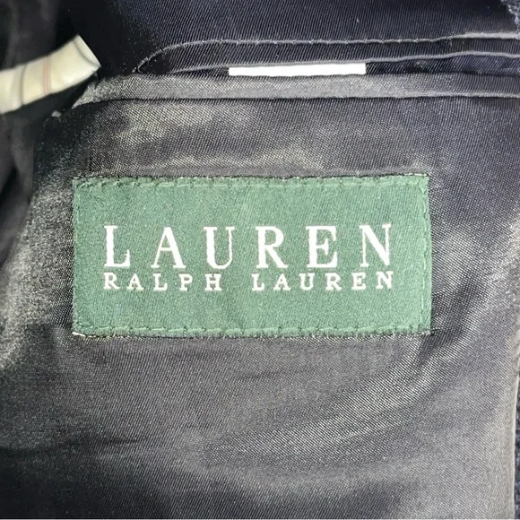Lauren Ralph Lauren Grey 100% Wool Blazer Windowpane Size 44L Suede Elbow Patch - Picture 7 of 12